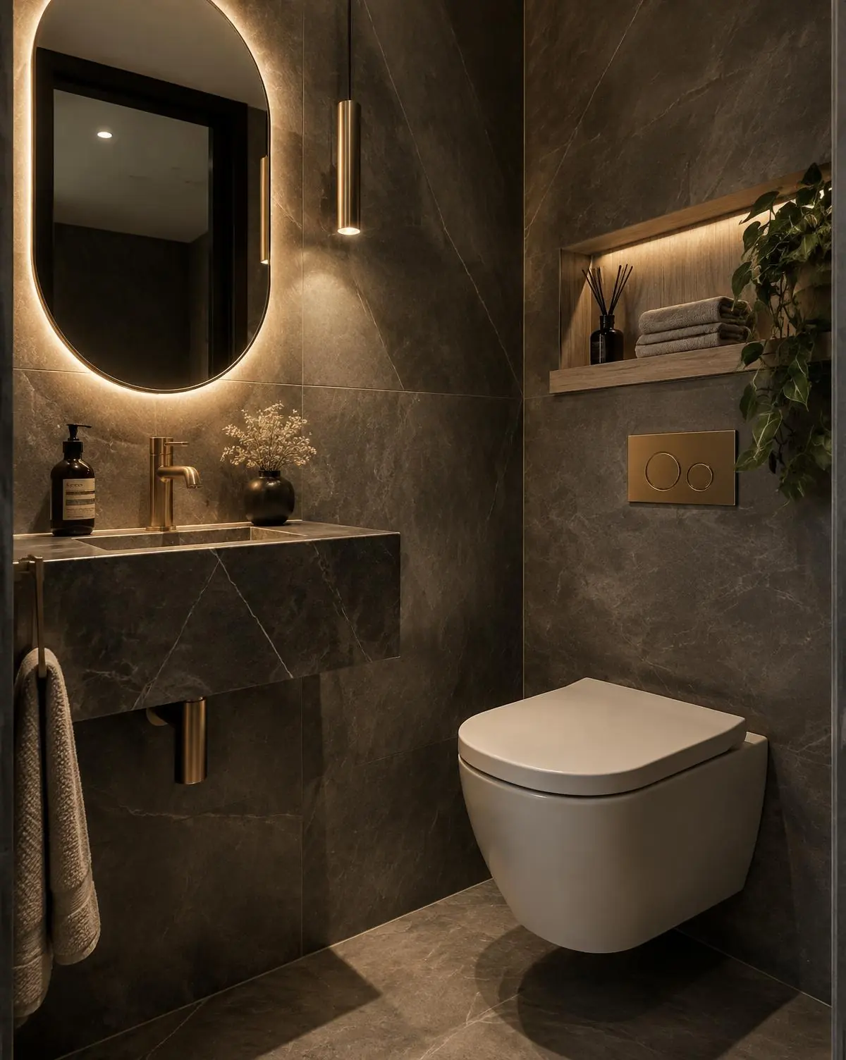 Toiletruimte in donker marmer, Rotterdam